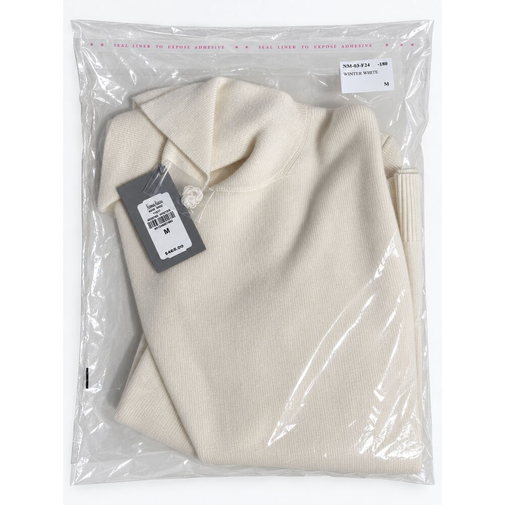 Neiman Marcus Cashmere Foldover Neck Sweater Women M Winter White NWT MSRP $465